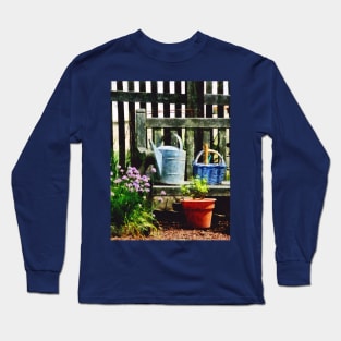 Watering Can and Blue Basket Long Sleeve T-Shirt